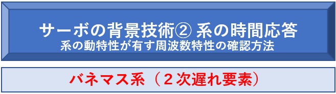 サーボの背景技術② 系の時間応答、系の動特性が有す周波数特性の確認方法をご参考ください。（ex.バネマス系（２次遅れ要素＝２次系））